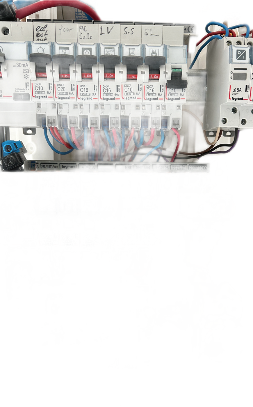 Image en dégradé d'un tableau électrique, appareillage Legrand.